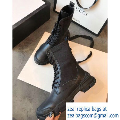 Gucci Leather and GG Canvas Lace-up Ankle Boots Black 2019