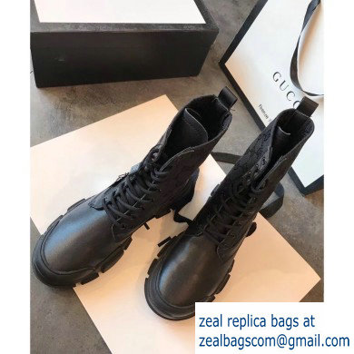 Gucci Leather and GG Canvas Lace-up Ankle Boots Black 2019
