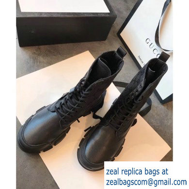 Gucci Leather and GG Canvas Lace-up Ankle Boots Black 2019 - Click Image to Close