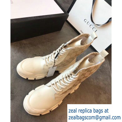 Gucci Leather and GG Canvas Lace-up Ankle Boots White 2019 - Click Image to Close