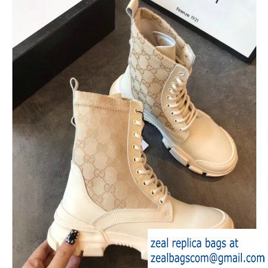 Gucci Leather and GG Canvas Lace-up Ankle Boots White 2019