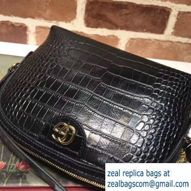 Gucci Ophidia Crocodile Pattern Small Shoulder Bag 499621 Black - Click Image to Close