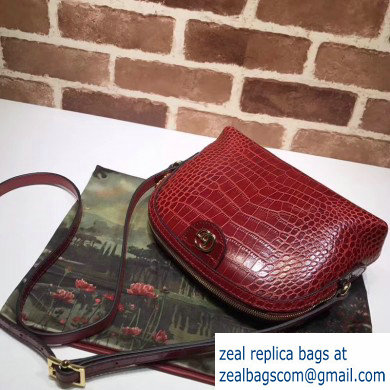 Gucci Ophidia Crocodile Pattern Small Shoulder Bag 499621 Red