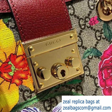 Gucci Padlock GG Flora Print Small Shoulder Bag 498156 Red