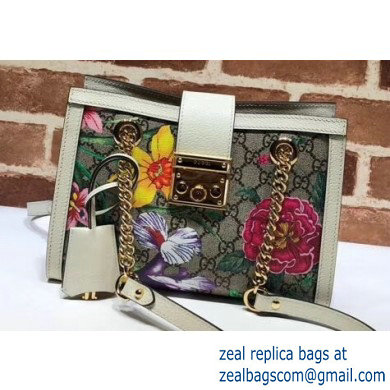 Gucci Padlock GG Flora Print Small Shoulder Bag 498156 White - Click Image to Close