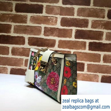 Gucci Padlock GG Flora Print Small Shoulder Bag 498156 White - Click Image to Close