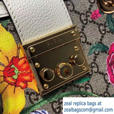 Gucci Padlock GG Flora Print Small Shoulder Bag 498156 White - Click Image to Close