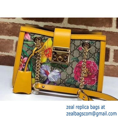 Gucci Padlock GG Flora Print Small Shoulder Bag 498156 Yellow - Click Image to Close