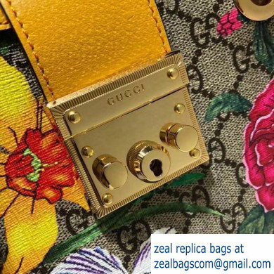 Gucci Padlock GG Flora Print Small Shoulder Bag 498156 Yellow