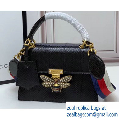 Gucci Queen Margaret Metal Bee Small Top Handle Bag 476541 Python Black - Click Image to Close