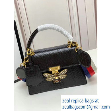 Gucci Queen Margaret Metal Bee Small Top Handle Bag 476541 Python Black