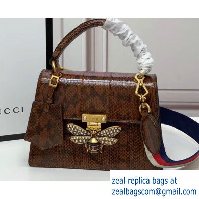 Gucci Queen Margaret Metal Bee Small Top Handle Bag 476541 Python Brown