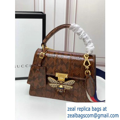 Gucci Queen Margaret Metal Bee Small Top Handle Bag 476541 Python Brown