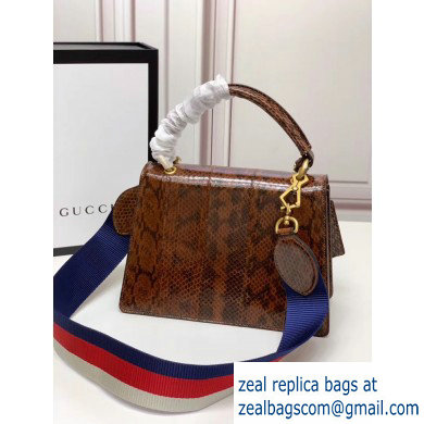 Gucci Queen Margaret Metal Bee Small Top Handle Bag 476541 Python Brown