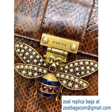 Gucci Queen Margaret Metal Bee Small Top Handle Bag 476541 Python Brown