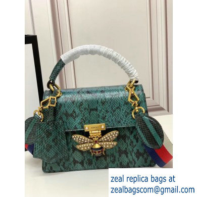 Gucci Queen Margaret Metal Bee Small Top Handle Bag 476541 Python Green - Click Image to Close