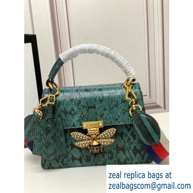 Gucci Queen Margaret Metal Bee Small Top Handle Bag 476541 Python Green