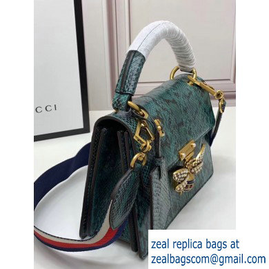 Gucci Queen Margaret Metal Bee Small Top Handle Bag 476541 Python Green - Click Image to Close