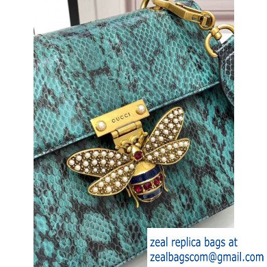 Gucci Queen Margaret Metal Bee Small Top Handle Bag 476541 Python Green