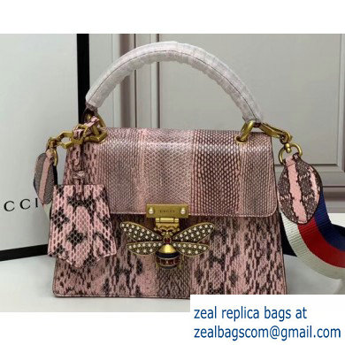 Gucci Queen Margaret Metal Bee Small Top Handle Bag 476541 Python Pink
