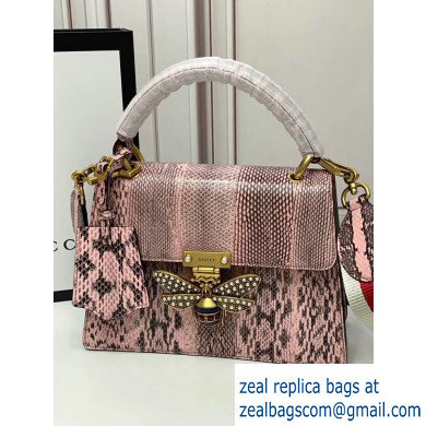 Gucci Queen Margaret Metal Bee Small Top Handle Bag 476541 Python Pink - Click Image to Close