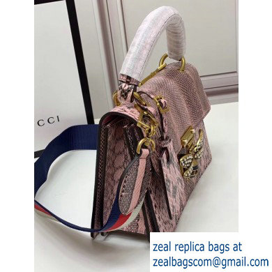 Gucci Queen Margaret Metal Bee Small Top Handle Bag 476541 Python Pink - Click Image to Close