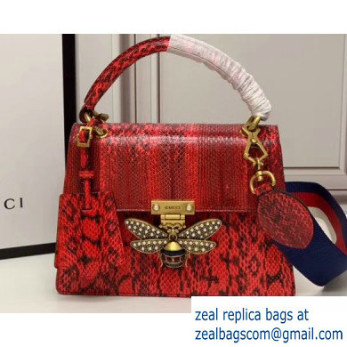 Gucci Queen Margaret Metal Bee Small Top Handle Bag 476541 Python Red