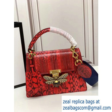 Gucci Queen Margaret Metal Bee Small Top Handle Bag 476541 Python Red