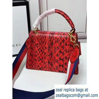 Gucci Queen Margaret Metal Bee Small Top Handle Bag 476541 Python Red