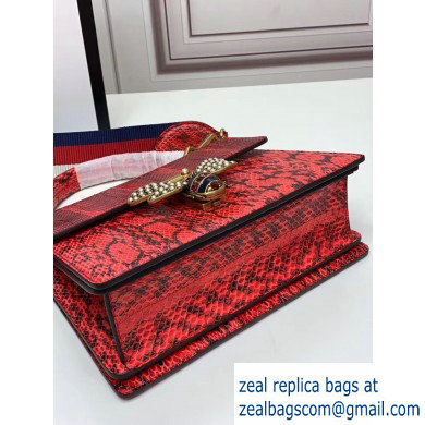 Gucci Queen Margaret Metal Bee Small Top Handle Bag 476541 Python Red - Click Image to Close