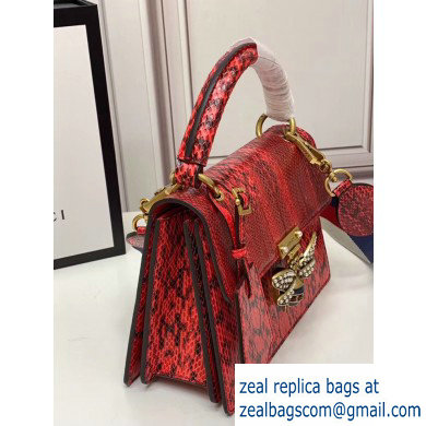 Gucci Queen Margaret Metal Bee Small Top Handle Bag 476541 Python Red - Click Image to Close