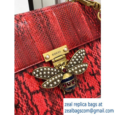 Gucci Queen Margaret Metal Bee Small Top Handle Bag 476541 Python Red