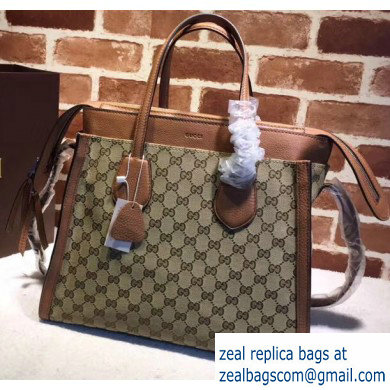 Gucci Ramble Layered GG Canvas Medium Tote Bag 370822 Brown - Click Image to Close