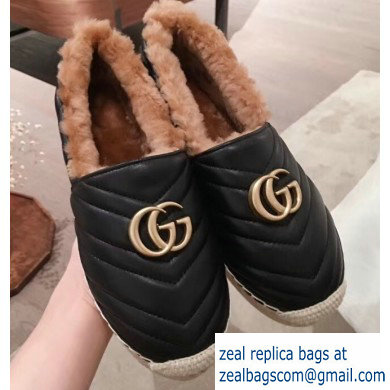Gucci Shearling Espadrilles Black With Double G 2019 - Click Image to Close