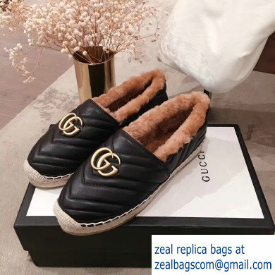 Gucci Shearling Espadrilles Black With Double G 2019 - Click Image to Close