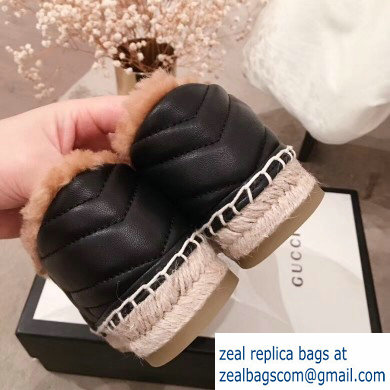 Gucci Shearling Espadrilles Black With Double G 2019 - Click Image to Close