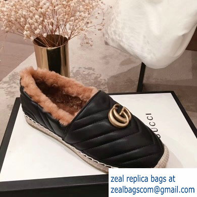 Gucci Shearling Espadrilles Black With Double G 2019 - Click Image to Close