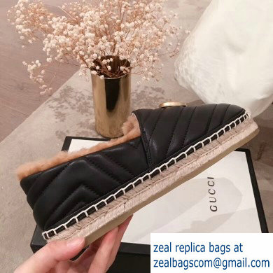 Gucci Shearling Espadrilles Black With Double G 2019 - Click Image to Close