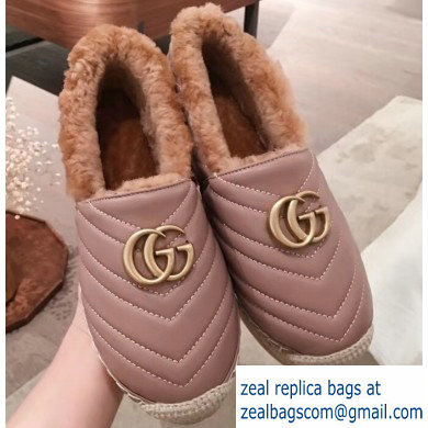 Gucci Shearling Espadrilles Nude Pink With Double G 2019