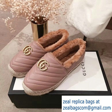 Gucci Shearling Espadrilles Nude Pink With Double G 2019