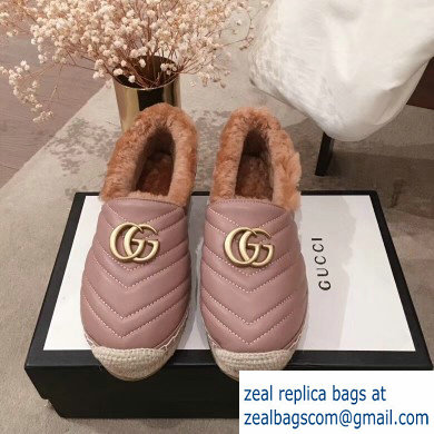 Gucci Shearling Espadrilles Nude Pink With Double G 2019 - Click Image to Close