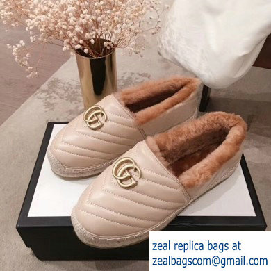 Gucci Shearling Espadrilles Nude With Double G 2019 - Click Image to Close