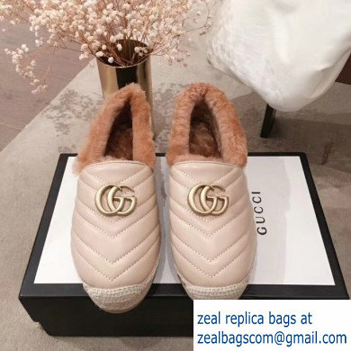 Gucci Shearling Espadrilles Nude With Double G 2019