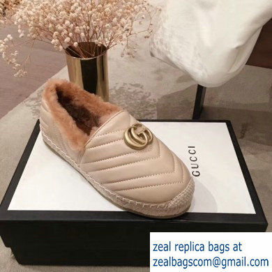 Gucci Shearling Espadrilles Nude With Double G 2019