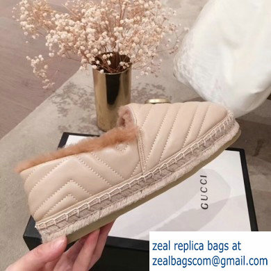 Gucci Shearling Espadrilles Nude With Double G 2019