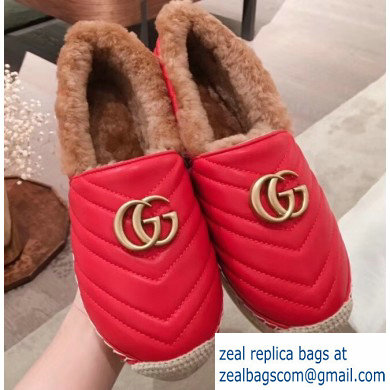 Gucci Shearling Espadrilles Red With Double G 2019 - Click Image to Close