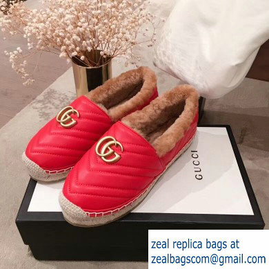 Gucci Shearling Espadrilles Red With Double G 2019 - Click Image to Close