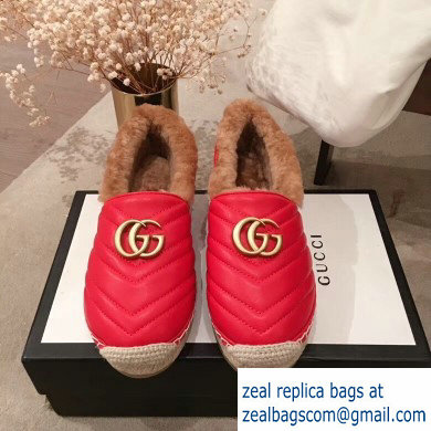 Gucci Shearling Espadrilles Red With Double G 2019 - Click Image to Close