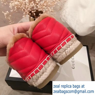 Gucci Shearling Espadrilles Red With Double G 2019 - Click Image to Close