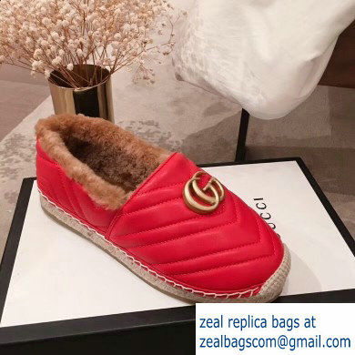 Gucci Shearling Espadrilles Red With Double G 2019 - Click Image to Close